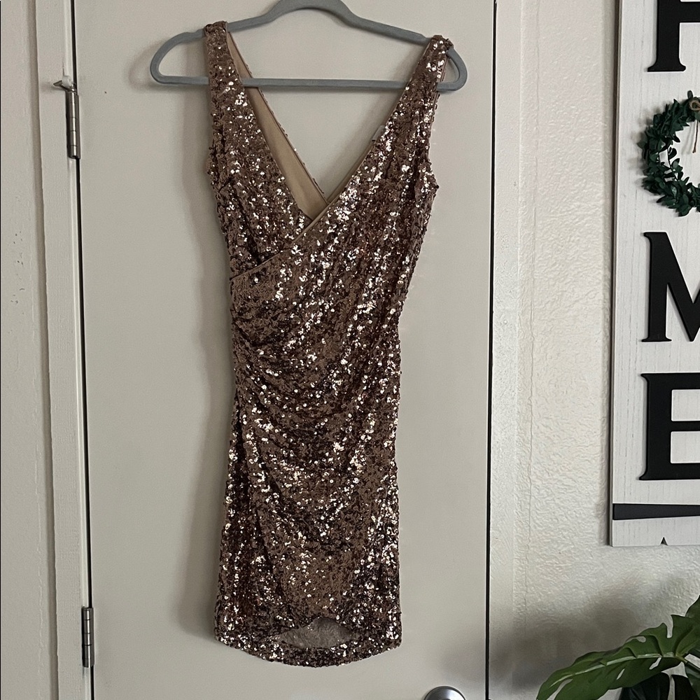 Badgley Mischka Bronze Sequin Mini Dress